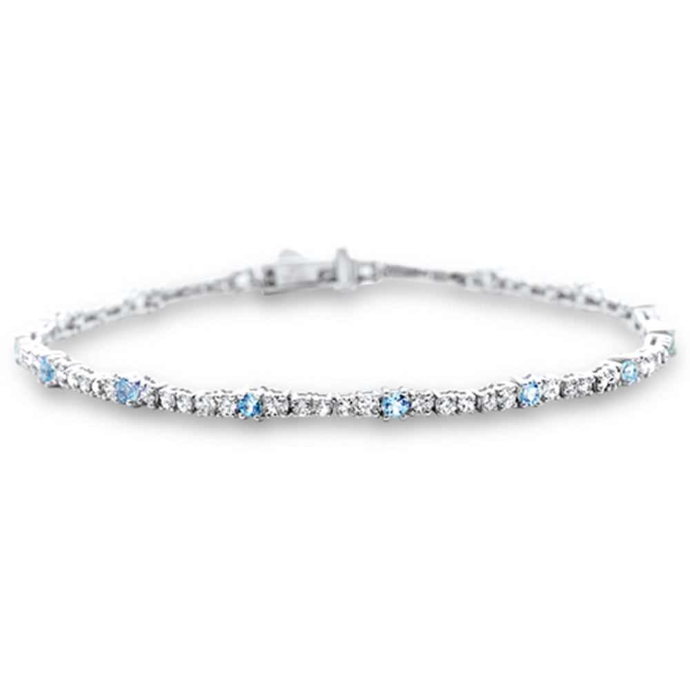 SPECIAL!2.52ct G SI 14K White Gold Diamond & Aquamarine Gemstone Bracelet 7" Long