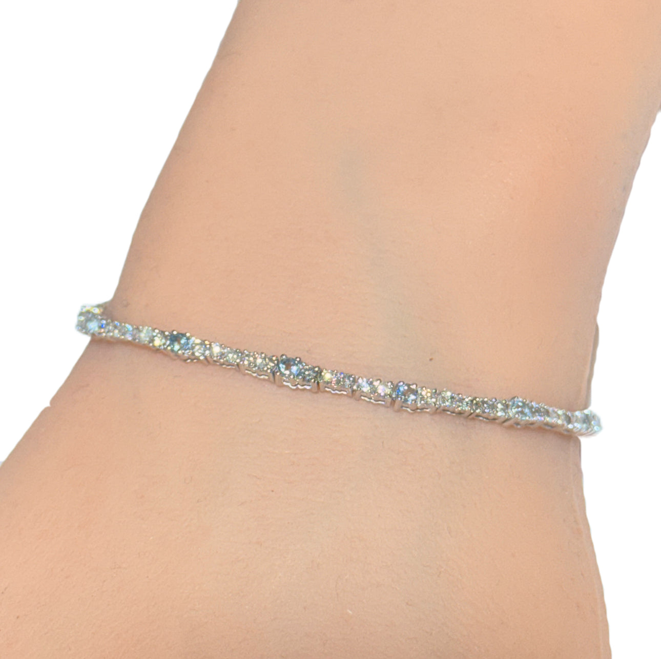 SPECIAL!2.52ct G SI 14K White Gold Diamond & Aquamarine Gemstone Bracelet 7" Long