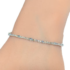 SPECIAL!2.52ct G SI 14K White Gold Diamond & Aquamarine Gemstone Bracelet 7" Long