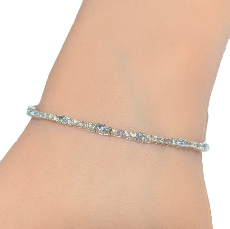 SPECIAL!2.52ct G SI 14K White Gold Diamond & Aquamarine Gemstone Bracelet 7" Long