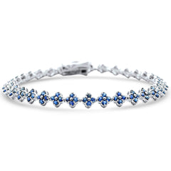 SPECIAL!3.51ct G SI 14K White Gold Blue Sapphire Gemstone Flower Bracelet 7" Long