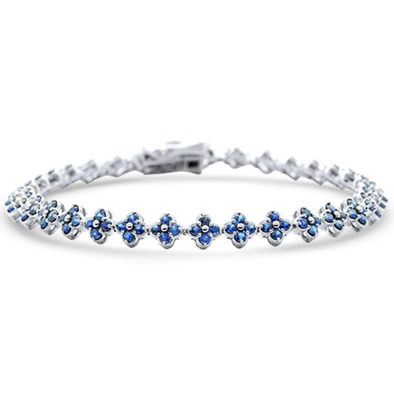 SPECIAL!3.51ct G SI 14K White Gold Blue Sapphire Gemstone Flower Bracelet 7" Long