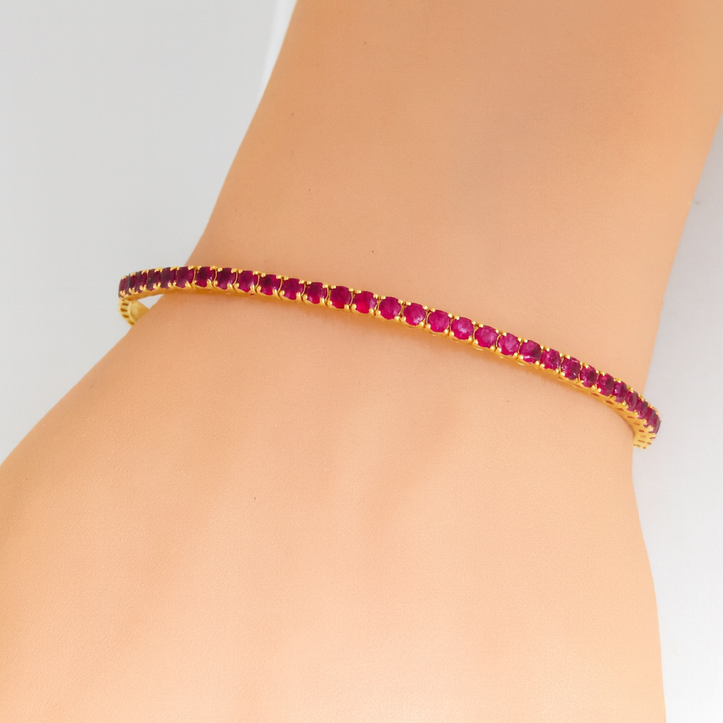 SPECIAL!2.55ct G SI 14K Yellow Gold Ruby Gemstone Bangle Flexible Bracelet