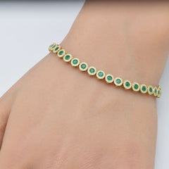 SPECIAL!3.22ct G SI 14K Yellow Gold Diamond & Emerald Gemstone Bezel Tennis Bracelet 7.25" Long