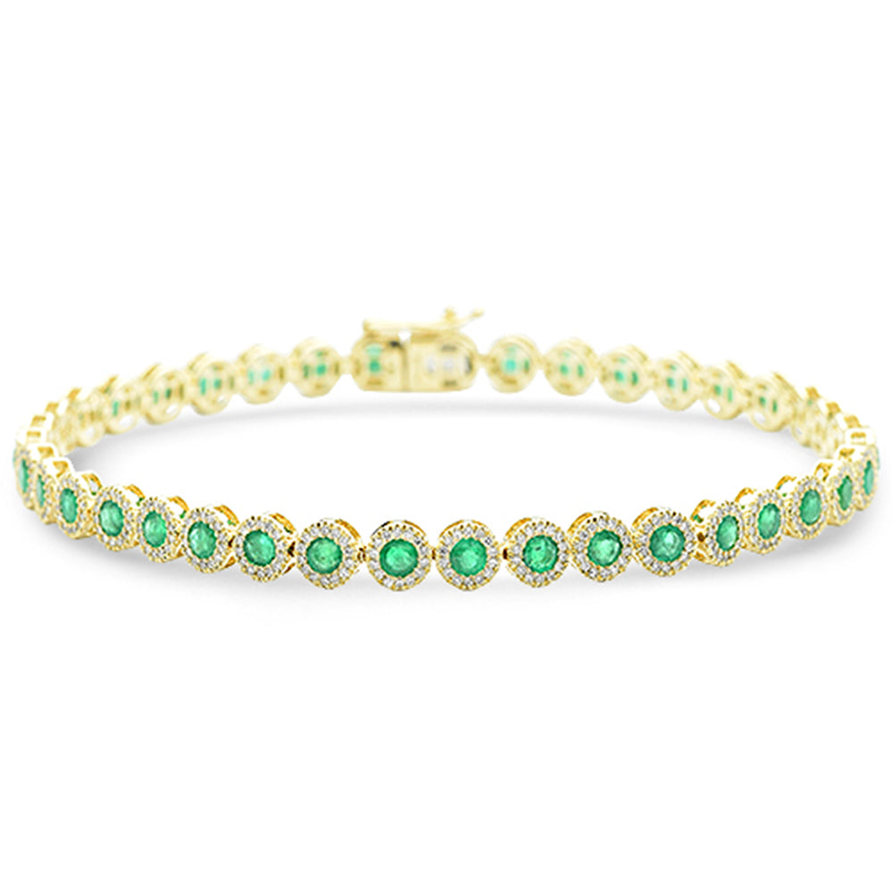 SPECIAL!3.22ct G SI 14K Yellow Gold Diamond & Emerald Gemstone Bezel Tennis Bracelet 7.25" Long