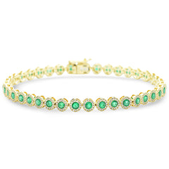 SPECIAL!3.22ct G SI 14K Yellow Gold Diamond & Emerald Gemstone Bezel Tennis Bracelet 7.25" Long