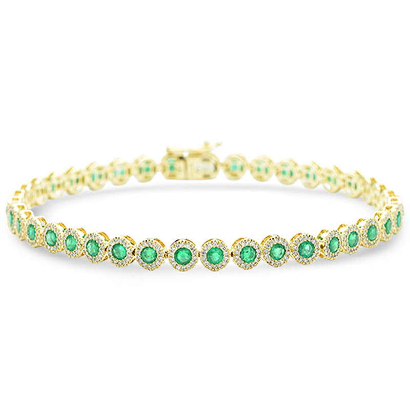 SPECIAL!3.22ct G SI 14K Yellow Gold Diamond & Emerald Gemstone Bezel Tennis Bracelet 7.25" Long
