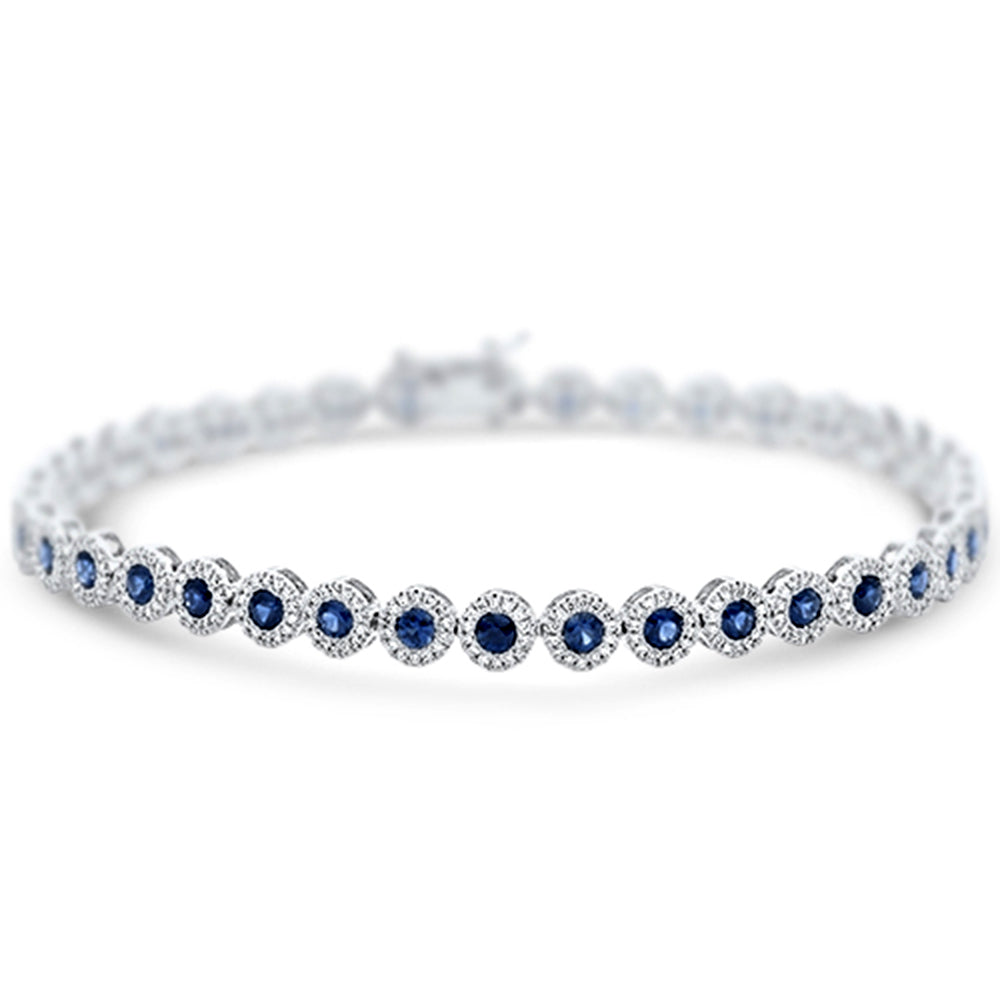 SPECIAL!3.75ct G SI 14K White Gold Diamond & Blue Sapphire Gemstone Bezel Halo Bracelet 7.25" Long