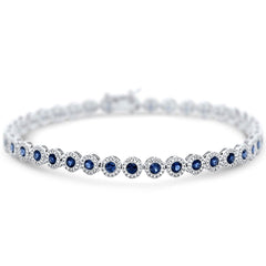 SPECIAL!3.75ct G SI 14K White Gold Diamond & Blue Sapphire Gemstone Bezel Halo Bracelet 7.25" Long