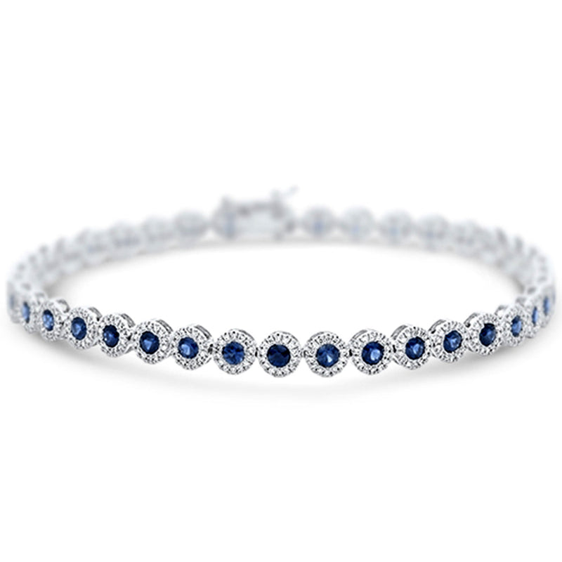 SPECIAL!3.75ct G SI 14K White Gold Diamond & Blue Sapphire Gemstone Bezel Halo Bracelet 7.25" Long