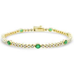 SPECIAL! 1.56ct G SI 14K Yellow Gold Diamond & Emerald Gemstone Bracelet 7.25" Long