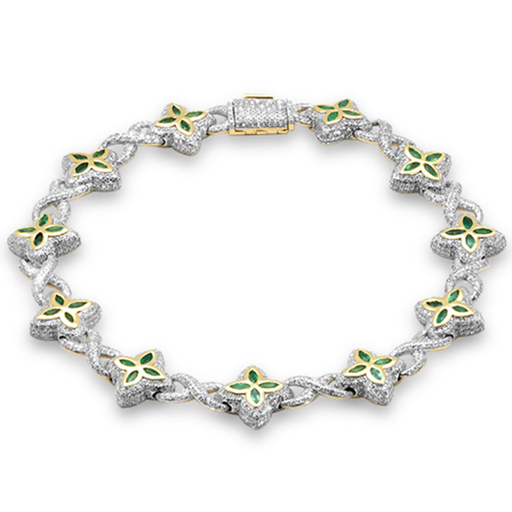 SPECIAL!4.35ct G SI 14K Yellow Gold Diamond & Emerald Gemstone Clover Infinity Bracelet 8" Long