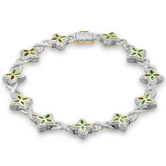 SPECIAL!4.35ct G SI 14K Yellow Gold Diamond & Emerald Gemstone Clover Infinity Bracelet 8" Long