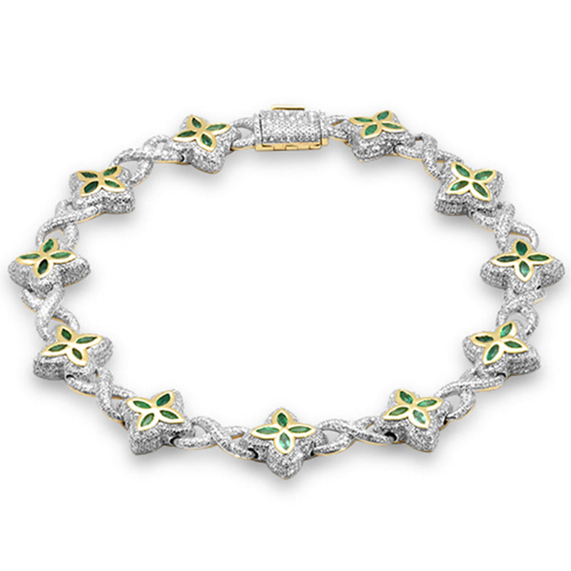 SPECIAL!4.35ct G SI 14K Yellow Gold Diamond & Emerald Gemstone Clover Infinity Bracelet 8" Long