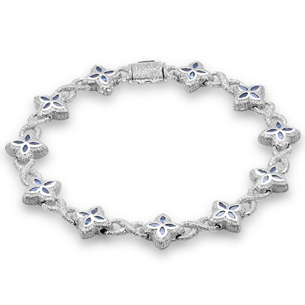 SPECIAL!4.67ct G SI 14K White Gold Diamond & Blue Sapphire Gemstone Clover Infinity Bracelet 8" Long