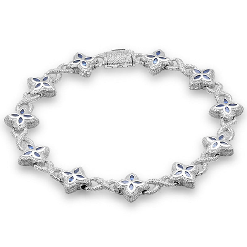 SPECIAL!4.67ct G SI 14K White Gold Diamond & Blue Sapphire Gemstone Clover Infinity Bracelet 8" Long