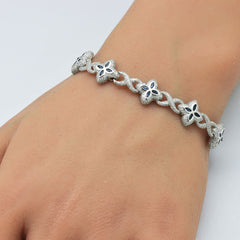 SPECIAL!4.67ct G SI 14K White Gold Diamond & Blue Sapphire Gemstone Clover Infinity Bracelet 8" Long