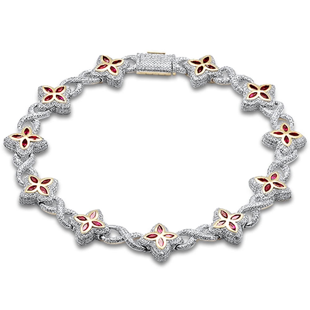 SPECIAL! 4.75ct G SI 14K Yellow Gold Diamond & Ruby Gemstone Clover Infinity Bracelet 8" Long
