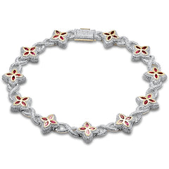 SPECIAL! 4.75ct G SI 14K Yellow Gold Diamond & Ruby Gemstone Clover Infinity Bracelet 8" Long