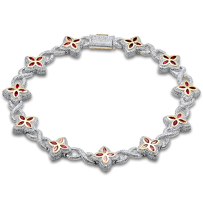 SPECIAL! 4.75ct G SI 14K Yellow Gold Diamond & Ruby Gemstone Clover Infinity Bracelet 8" Long