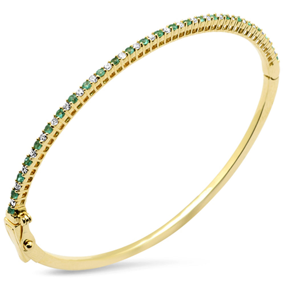SPECIAL!.96ct G SI 14K Yellow Gold Diamond & Emerald Gemstone Bangle Bracelet