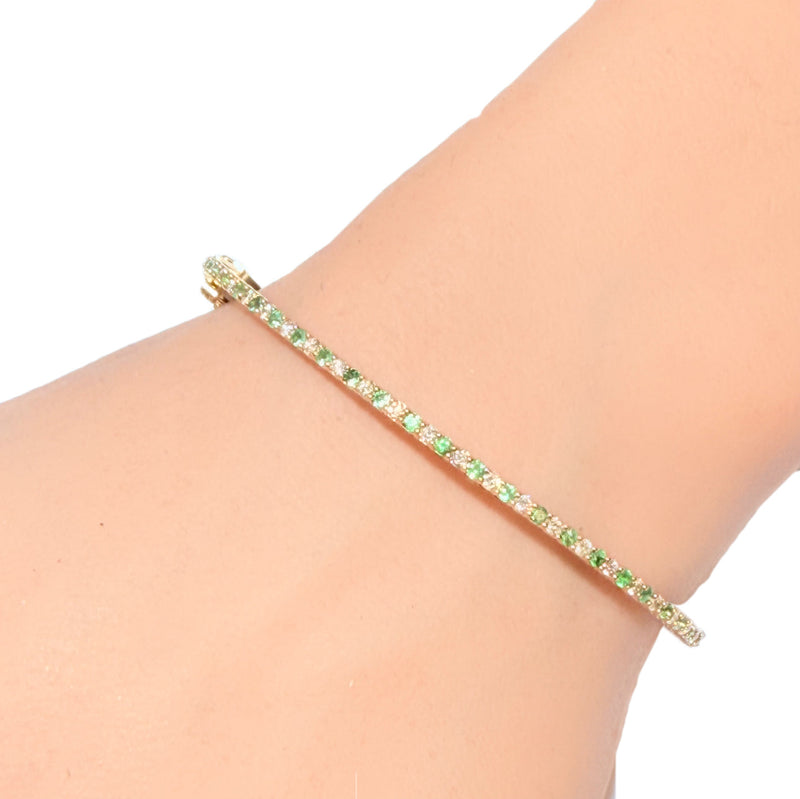 SPECIAL!.96ct G SI 14K Yellow Gold Diamond & Emerald Gemstone Bangle Bracelet