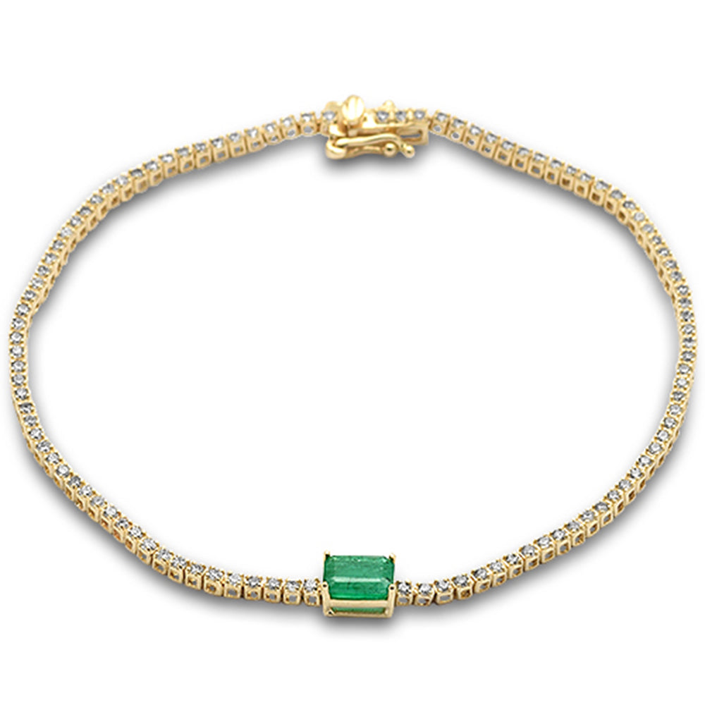 SPECIAL!1.47ct G SI 14K Yellow Gold Diamond & Emerald Gemstone Tennis Bracelet 7" Long