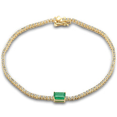 SPECIAL!1.47ct G SI 14K Yellow Gold Diamond & Emerald Gemstone Tennis Bracelet 7" Long