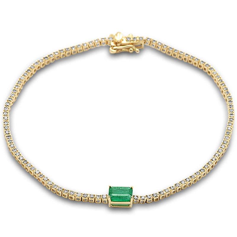 SPECIAL!1.47ct G SI 14K Yellow Gold Diamond & Emerald Gemstone Tennis Bracelet 7" Long