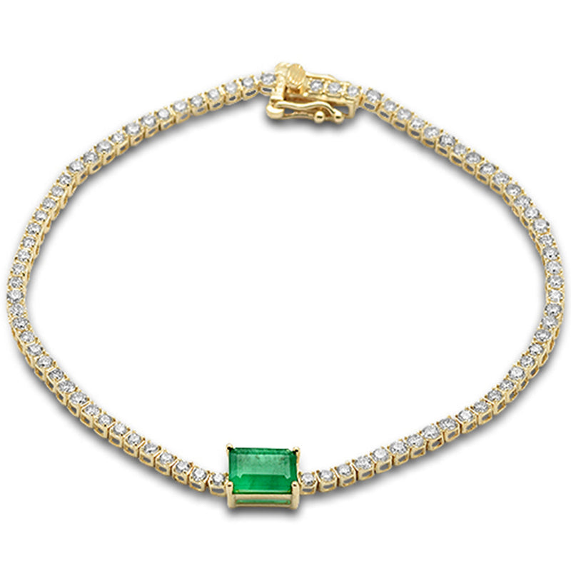 SPECIAL!2.58ct G SI 14K Yellow Gold Diamond & Emerald Gemstone Tennis Bracelet 7" Long