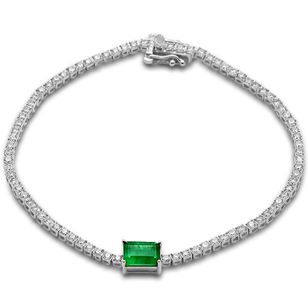 SPECIAL!2.99ct G SI 14K White Gold Diamond & Emerald Gemstone Tennis Bracelet 7" Long