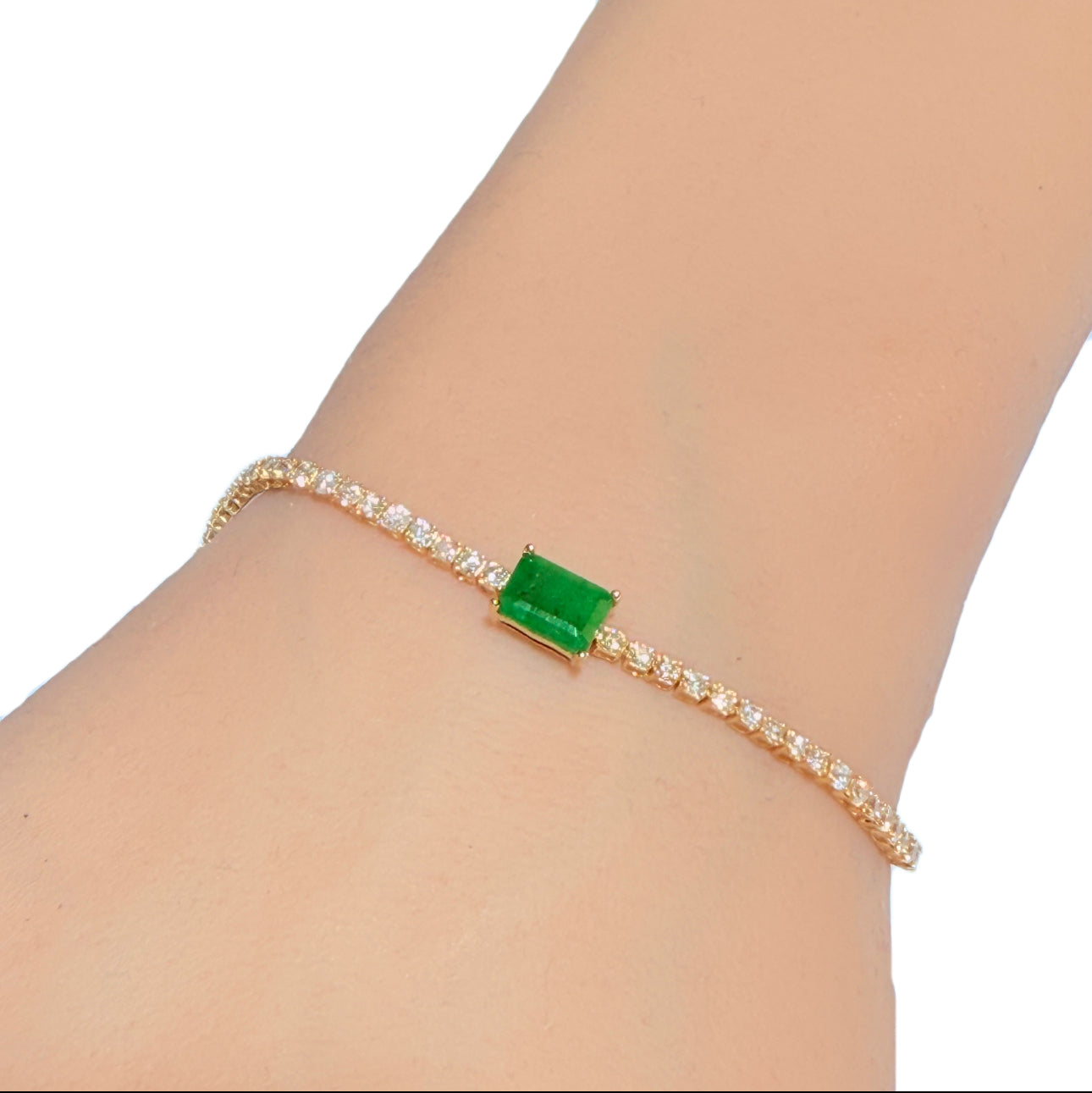 SPECIAL!2.58ct G SI 14K Yellow Gold Diamond & Emerald Gemstone Tennis Bracelet 7" Long