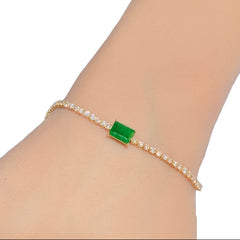SPECIAL!2.58ct G SI 14K Yellow Gold Diamond & Emerald Gemstone Tennis Bracelet 7" Long