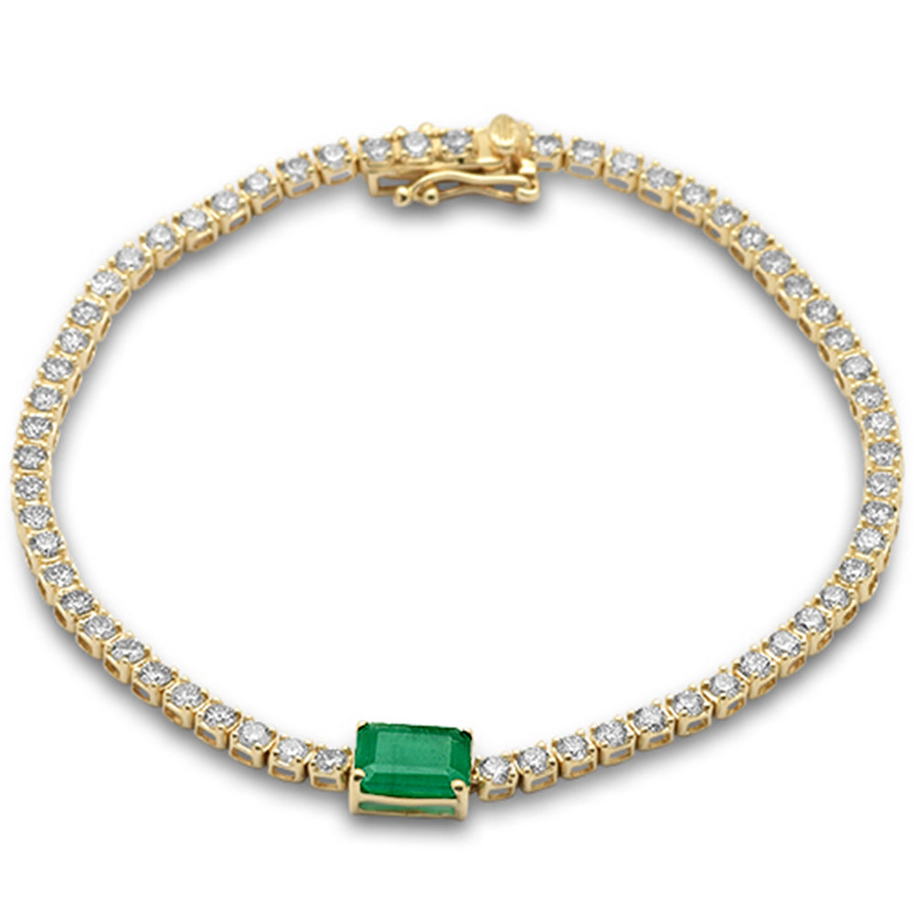 SPECIAL!4.27ct G SI 14K Yellow Gold Diamond & Emerald Gemstone Tennis Bracelet 7" Long