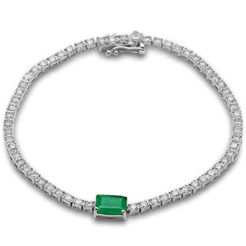 SPECIAL!4.71ct G SI 14K White Gold Diamond & Emerald Gemstone Tennis Bracelet 7" Long