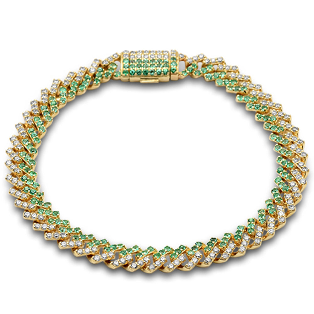 SPECIAL!3.48ct G SI 14K Yellow Gold 7mm Square Cuban Diamond & Emerald Gemstone Bracelet 7" Long