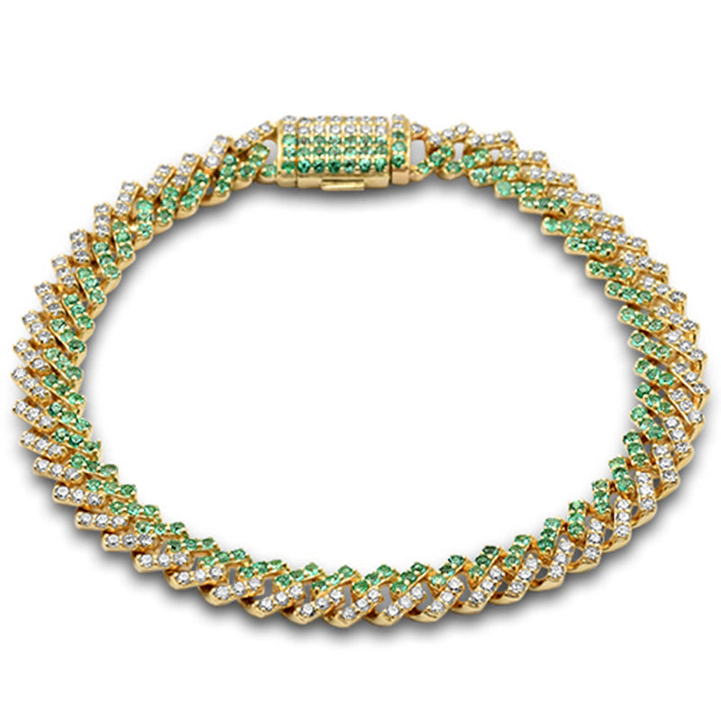 SPECIAL!3.48ct G SI 14K Yellow Gold 7mm Square Cuban Diamond & Emerald Gemstone Bracelet 7" Long