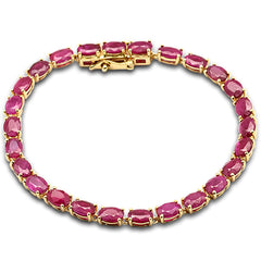 SPECIAL!15.43ct G SI 14K Yellow Gold Oval Shape Ruby Gemstone Tennis Bracelet 7" Long