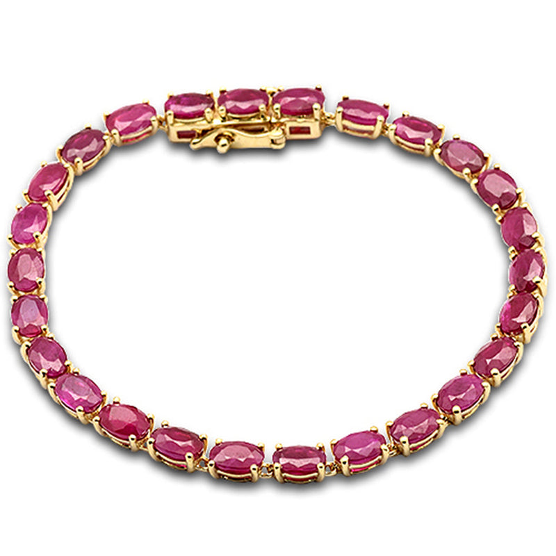 SPECIAL!15.43ct G SI 14K Yellow Gold Oval Shape Ruby Gemstone Tennis Bracelet 7" Long