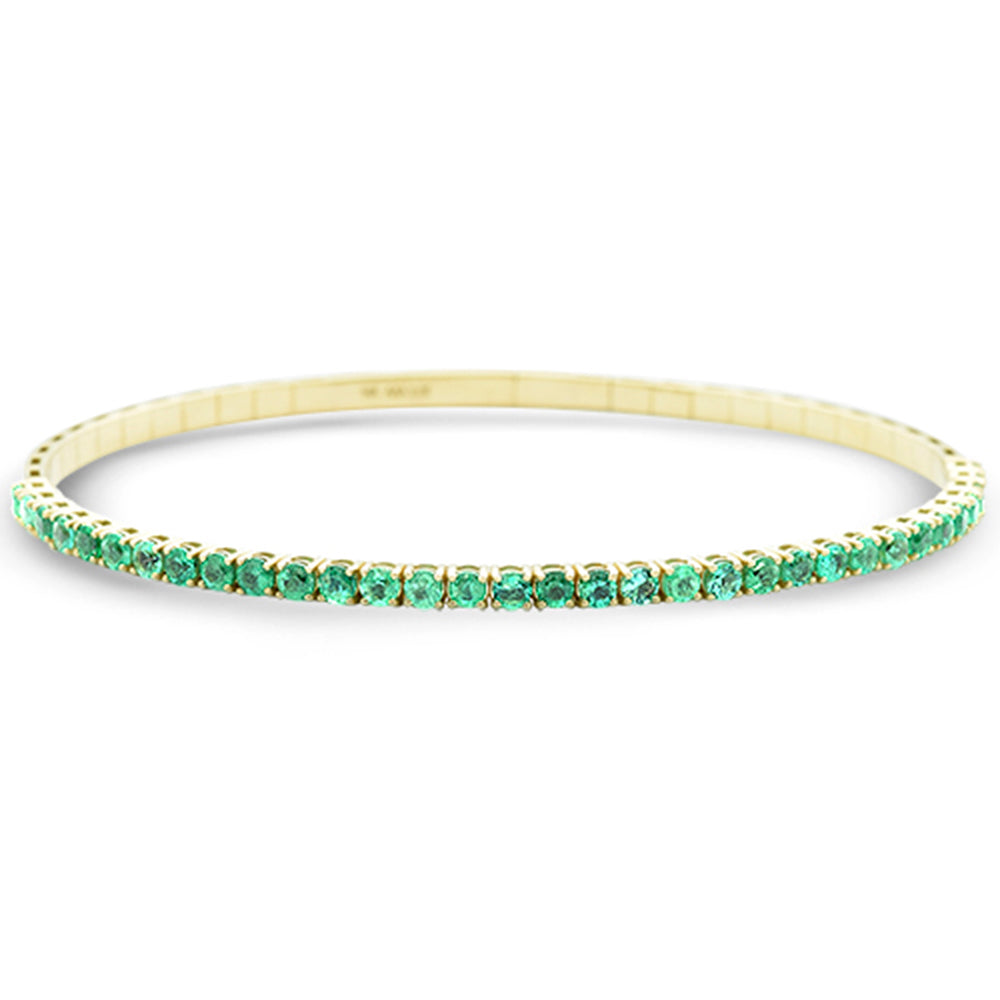 SPECIAL!1.72ct G SI 14K Yellow Gold Emerald Gemstone Flexible Bangle Bracelet 7" Long
