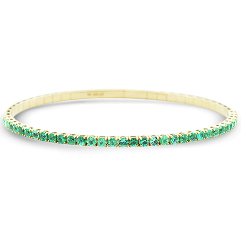 SPECIAL!1.72ct G SI 14K Yellow Gold Emerald Gemstone Flexible Bangle Bracelet 7" Long