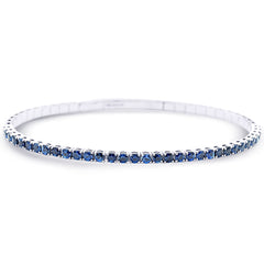 SPECIAL!2.54ct G SI 14K White Gold Blue Sapphire Gemstone Flexible Bangle Bracelet 7" Long