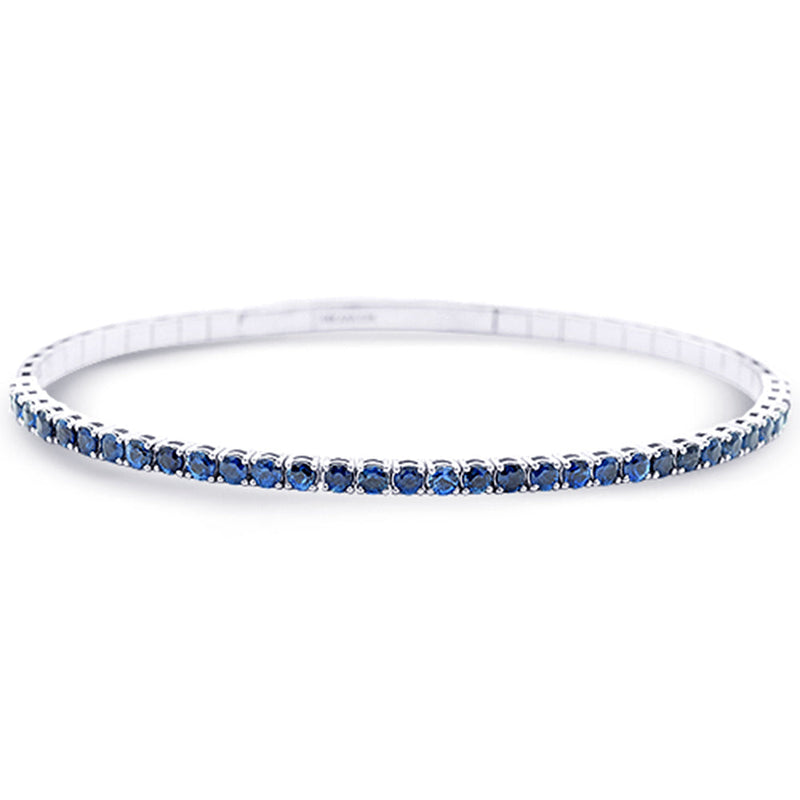 SPECIAL!2.54ct G SI 14K White Gold Blue Sapphire Gemstone Flexible Bangle Bracelet 7" Long