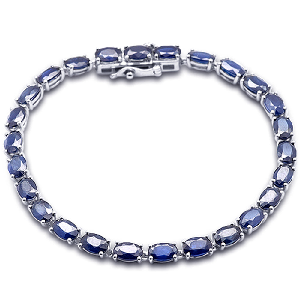 SPECIAL!14.26ct G SI 14K White Gold Oval Shape Blue Sapphire Gemstone Tennis Bracelet 7" Long