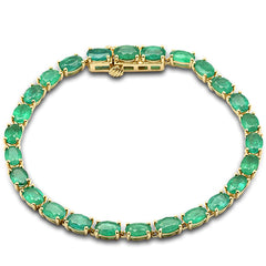 SPECIAL!10.69ct G SI 14K Yellow Gold Oval Shape Emerald Gemstone Tennis Bracelet 7" Long