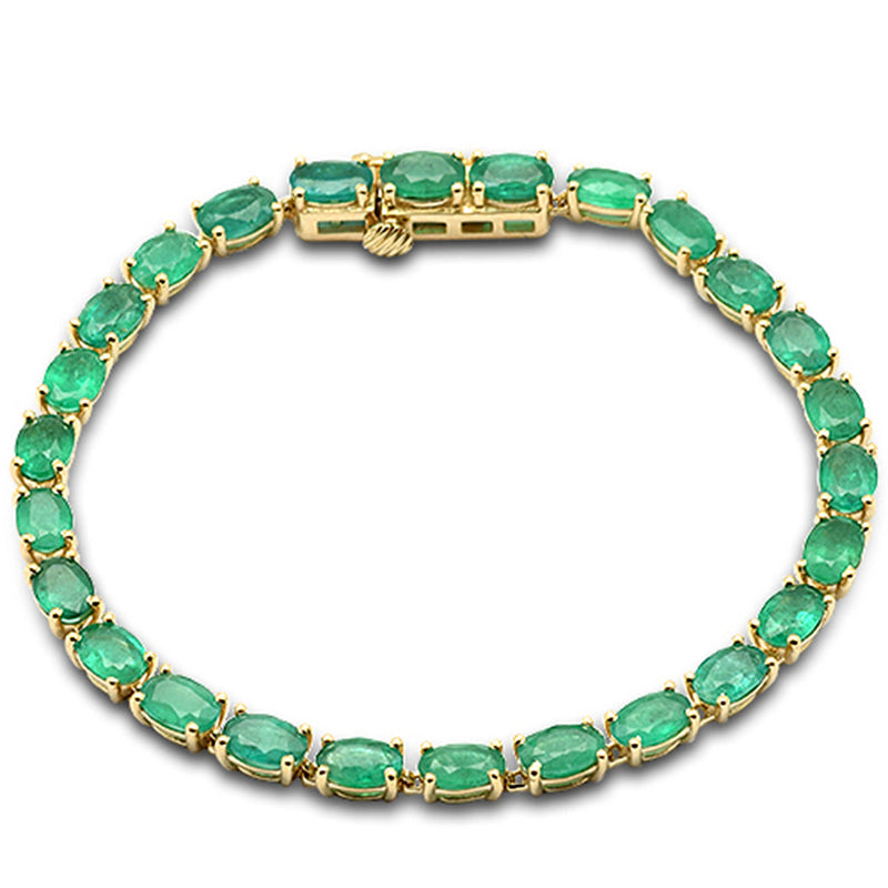 SPECIAL!10.69ct G SI 14K Yellow Gold Oval Shape Emerald Gemstone Tennis Bracelet 7" Long