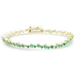 SPECIAL!2.54ct G SI 14K Yellow Gold Multi Shape Emerald Gemstone Tennis Bracelet 7" Long