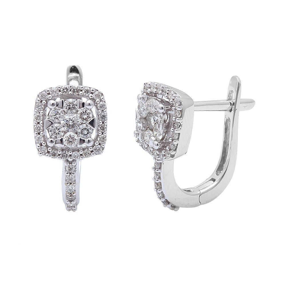 DIAMOND CLOSEOUT! .50ct Princess Shaped Diamond Hoop Earrings 14kt White Gold