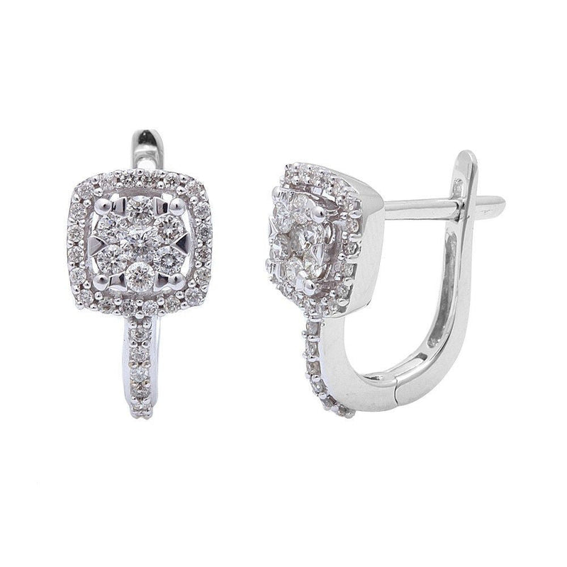 DIAMOND CLOSEOUT! .50ct Princess Shaped Diamond Hoop Earrings 14kt White Gold