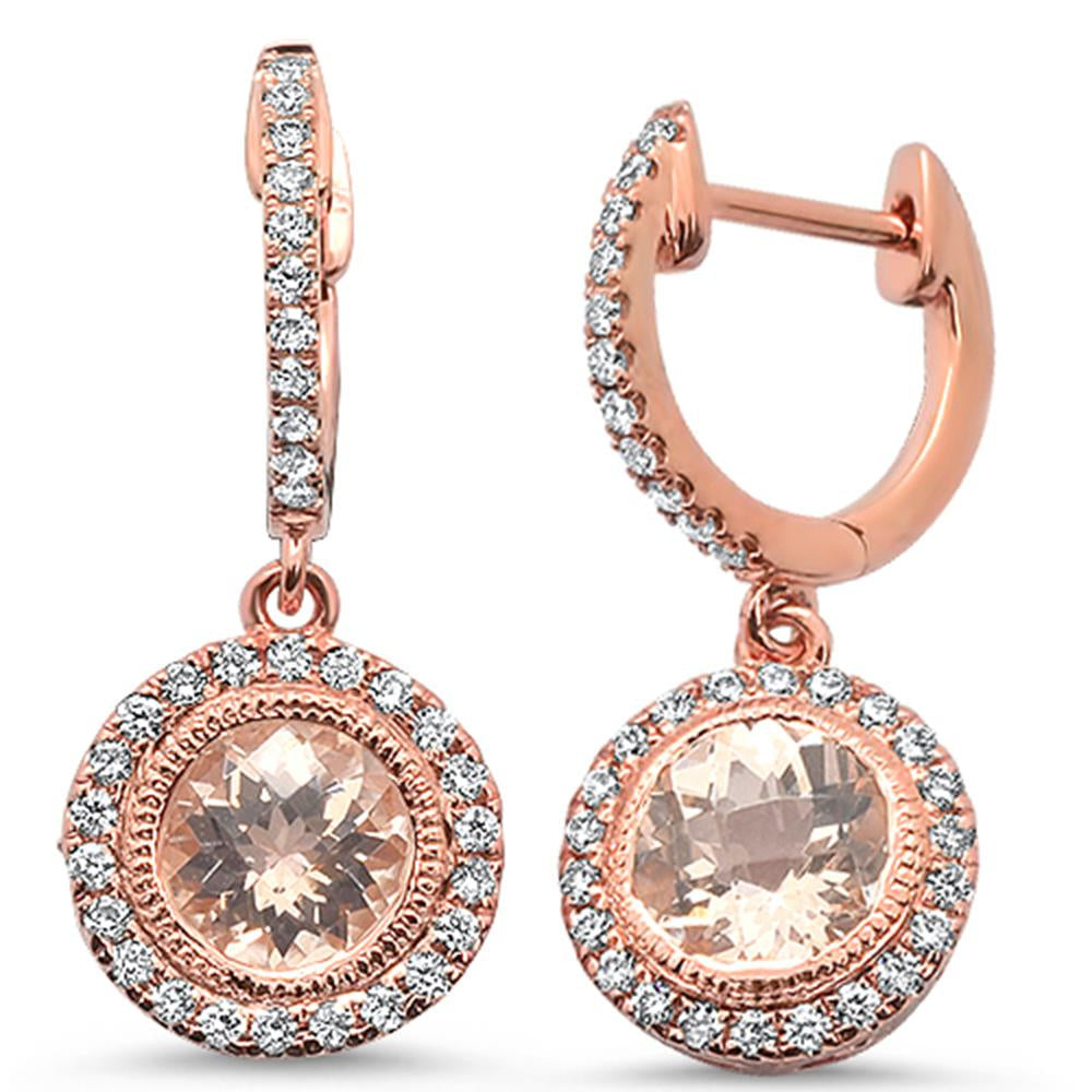 GEMSTONE CLOSEOUT!  2.67cts 14k Rose Gold Round Morganite & Diamond Drop Dangle Earrings